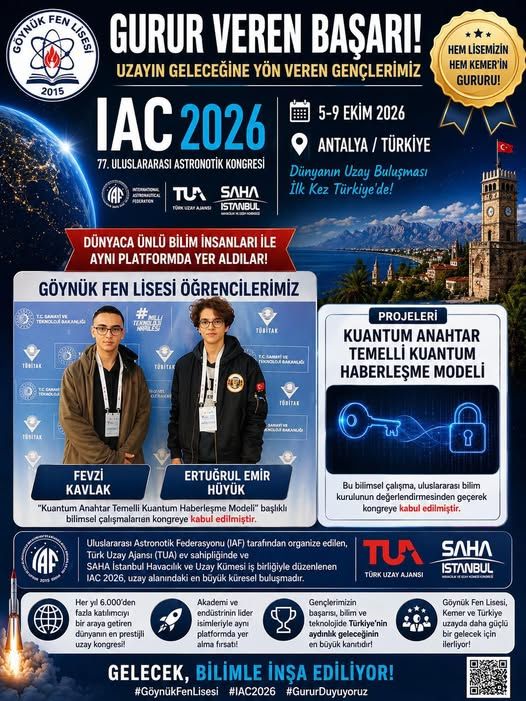 KEMER’İN GENÇ BİLİM ELÇİLERİ DÜNYA SAHNESİNDE: IAC 2026’DA KUANTUM BAŞARISI!